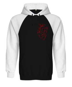 Kalbim - Kalp Çizim Siyah/Beyaz Orjinal Reglan Hoodie Unisex Sweatshirt