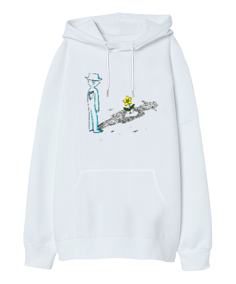 Kalbimi Kaybettim Beyaz Oversize Unisex Kapüşonlu Sweatshirt