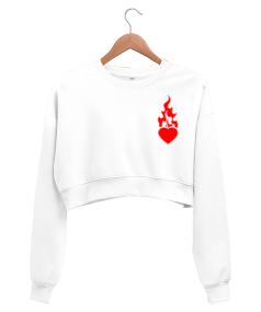 Kalp Figürlü Kadın Crop Sweatshirt