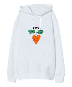  Kalp Sebze Beyaz Oversize Unisex Kapüşonlu Sweatshirt