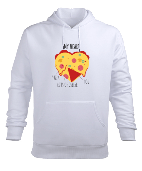 Kalp şeklinde pizza ve sen temalı Beyaz Erkek Kapüşonlu Hoodie Sweatshirt