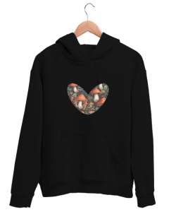  Kalp Siyah Unisex Kapşonlu Sweatshirt