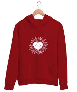 Kalp Yüzlü Çiçek Kırmızı Unisex Kapşonlu Sweatshirt