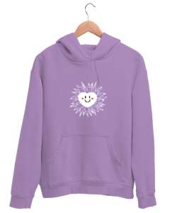  Kalp Yüzlü Çiçek Lila Unisex Kapşonlu Sweatshirt