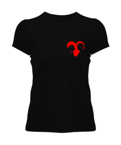 kalpli silüet baskılı kadın siyah tişört Kadın Tişört