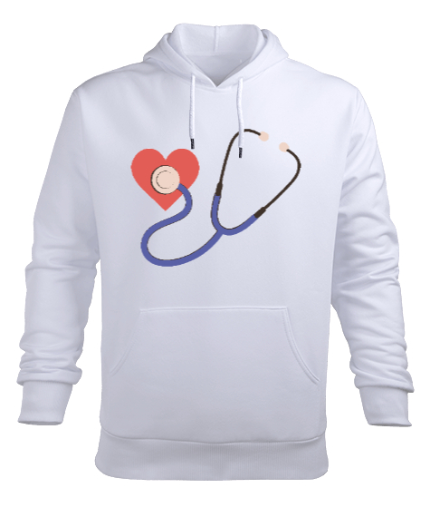 Kalpli Steteskop Doktor Hemşire Hediyesi Beyaz Erkek Kapüşonlu Hoodie Sweatshirt