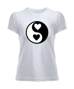 Kalpli Yin ile Yang Beyaz Kadın Tişört