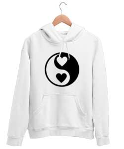  Kalpli Yin Yang Beyaz Unisex Kapşonlu Sweatshirt