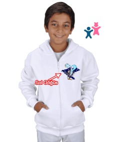 Kamp Ateşi - Çocuk - Beyaz - Kapüşonlu Hoodie Fermuarlı Çocuk Kapüşonlu Hoodie Fermuarlı