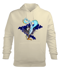 Kamp Ateşi - Erkek Kapüşonlu Hoodie Sweatshirt - Krem Erkek Kapüşonlu Hoodie Sweatshirt