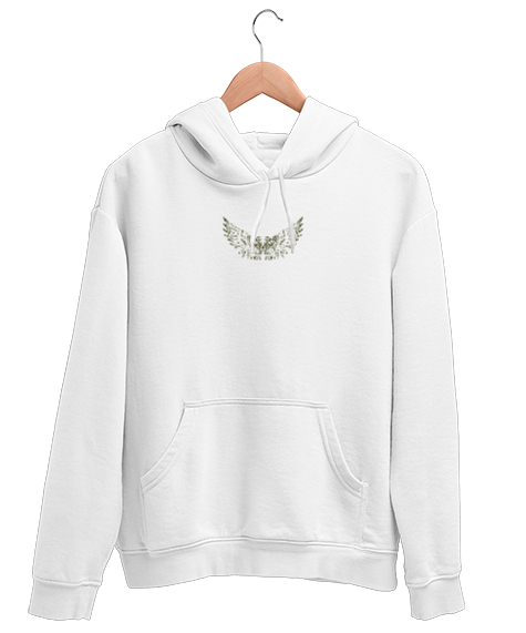 Tisho - Kanatlar - Wings - Sırt Baskılı Beyaz Unisex Kapşonlu Sweatshirt