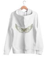 Kanatlar - Wings - Sırt Baskılı Beyaz Unisex Kapşonlu Sweatshirt - Thumbnail