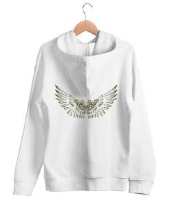 Kanatlar - Wings - Sırt Baskılı Beyaz Unisex Kapşonlu Sweatshirt