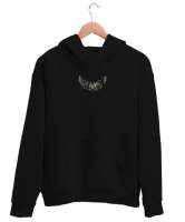 Kanatlar - Wings - Sırt Baskılı Siyah Unisex Kapşonlu Sweatshirt - Thumbnail