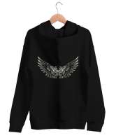 Kanatlar - Wings - Sırt Baskılı Siyah Unisex Kapşonlu Sweatshirt - Thumbnail