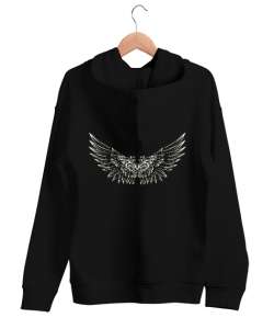 Kanatlar - Wings - Sırt Baskılı Siyah Unisex Kapşonlu Sweatshirt