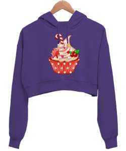 Kapkek Capcake Mor Kadın Crop Hoodie Kapüşonlu Sweatshirt