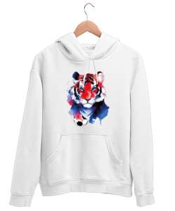 Kaplan 2 ve futbol topu tasarım baskılı Beyaz Unisex Kapşonlu Sweatshirt