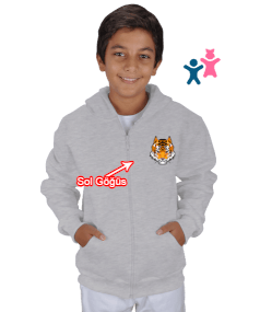 Kaplan baskılı Çocuk Kapüşonlu Hoodie Fermuarlı