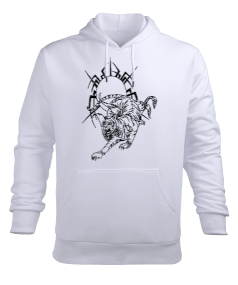 Kaplan Çizim Temalı Erkek Kapüşonlu Hoodie Sweatshirt