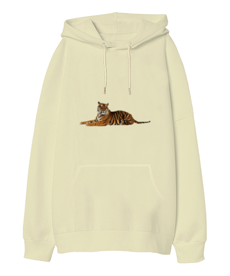 Tisho - Kaplan Krem Oversize Unisex Kapüşonlu Sweatshirt