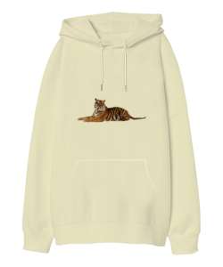 Kaplan Krem Oversize Unisex Kapüşonlu Sweatshirt