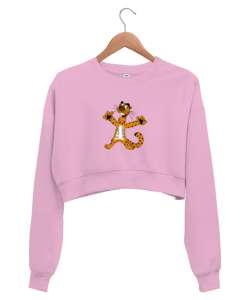 Kaplan Pembe Kadın Crop Sweatshirt