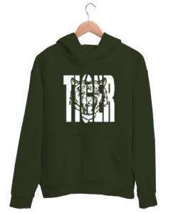 Kaplan - Tiger Haki Yeşili Unisex Kapşonlu Sweatshirt