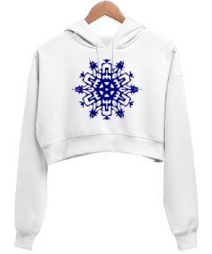 Kar Tanesi Baskılı Kadın Crop Hoodie Kapüşonlu Sweatshirt