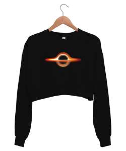 Kara Delik - Evren Siyah Kadın Crop Sweatshirt