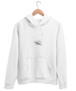 kara kalem çizim Beyaz Unisex Kapşonlu Sweatshirt