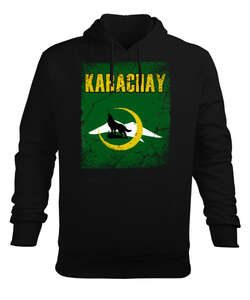 Karaçay,Karaçay Bayrağı, Karaçay logosu. Siyah Erkek Kapüşonlu Hoodie Sweatshirt