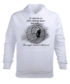 Karaladıkça Belirginleşen Tek Kişidir Mustafa Kemal Atatürk Kapşonlu Sweatshirt Beyaz Erkek Kapüşonlu Hoodie Sweatshirt