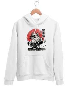 Karate Cat Beyaz Unisex Kapşonlu Sweatshirt