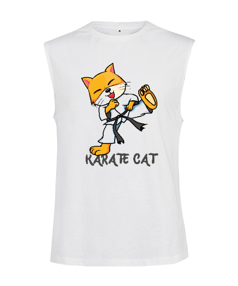 Karate Cat V2 Beyaz Kesik Kol Unisex Tişört