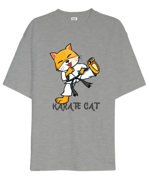 Karate Cat V2 Gri Oversize Unisex Tişört