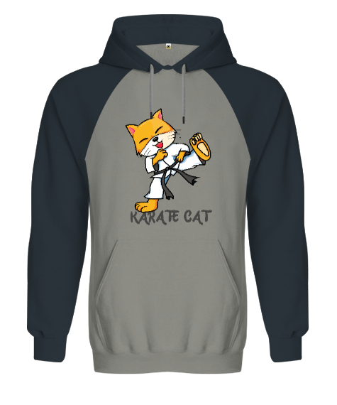 Karate Cat V2 Gri/Füme Orjinal Reglan Hoodie Unisex Sweatshirt