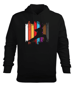 Karate Kuşak Renkleri Silüet Baskılı Siyah Erkek Kapüşonlu Hoodie Sweatshirt