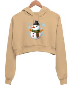 Kardan adamlı Camel Kadın Crop Hoodie Kapüşonlu Sweatshirt