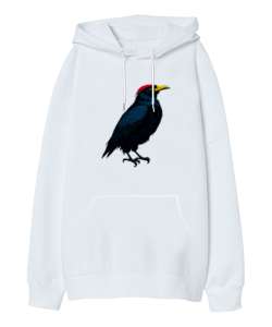 Karga Beyaz Oversize Unisex Kapüşonlu Sweatshirt