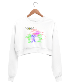 KARİKATÜR BEYAZ SWEAT Kadın Crop Sweatshirt