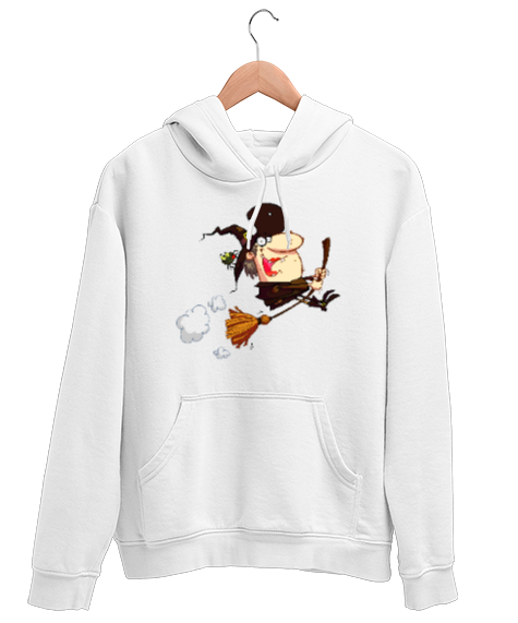 Tisho - Karikatür Komik Cadı Beyaz Unisex Kapşonlu Sweatshirt