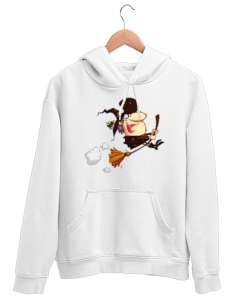 Karikatür Komik Cadı Beyaz Unisex Kapşonlu Sweatshirt