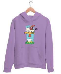 Karikatür Sevimli Tavuk ve Yumurtalar - Chicken Lila Unisex Kapşonlu Sweatshirt