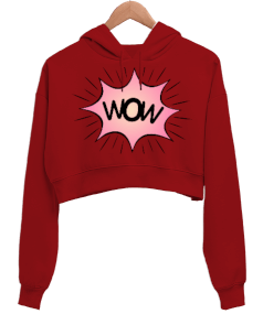 Karikatür WOW Kadın Crop Hoodie Kapüşonlu Sweatshirt