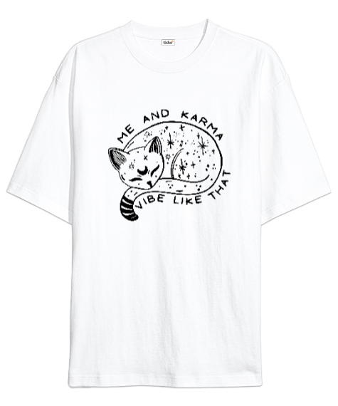 Karma Is A Cat - Me And Karma Beyaz Oversize Unisex Tişört