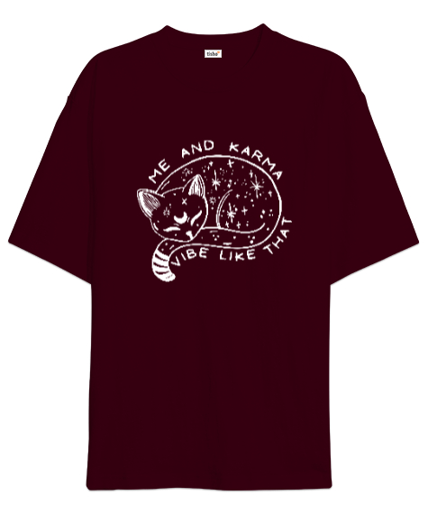 Karma Is A Cat - Me And Karma Bordo Oversize Unisex Tişört