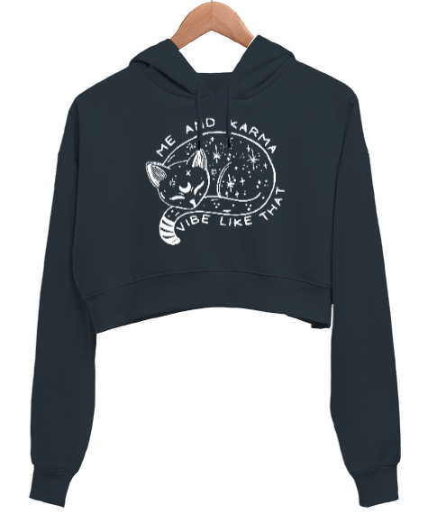 Karma Is A Cat - Me And Karma Füme Kadın Crop Hoodie Kapüşonlu Sweatshirt