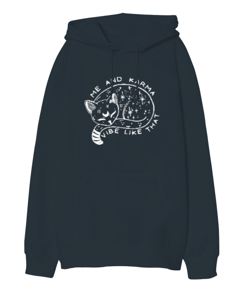 Karma Is A Cat - Me And Karma Füme Oversize Unisex Kapüşonlu Sweatshirt