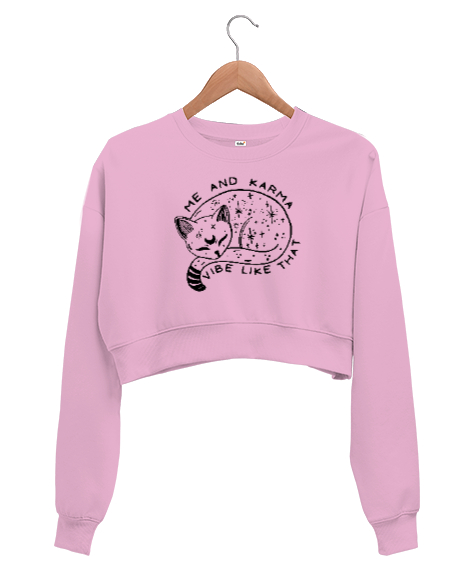 Karma Is A Cat - Me And Karma Pembe Kadın Crop Sweatshirt